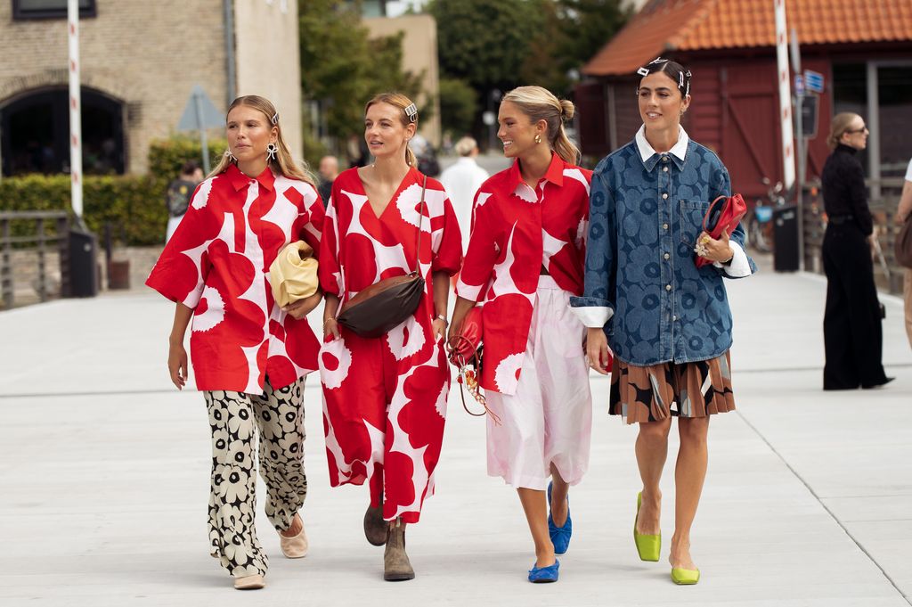 Stylish guests outside the Marimekko show during day four of Copenhagen Fashion Week