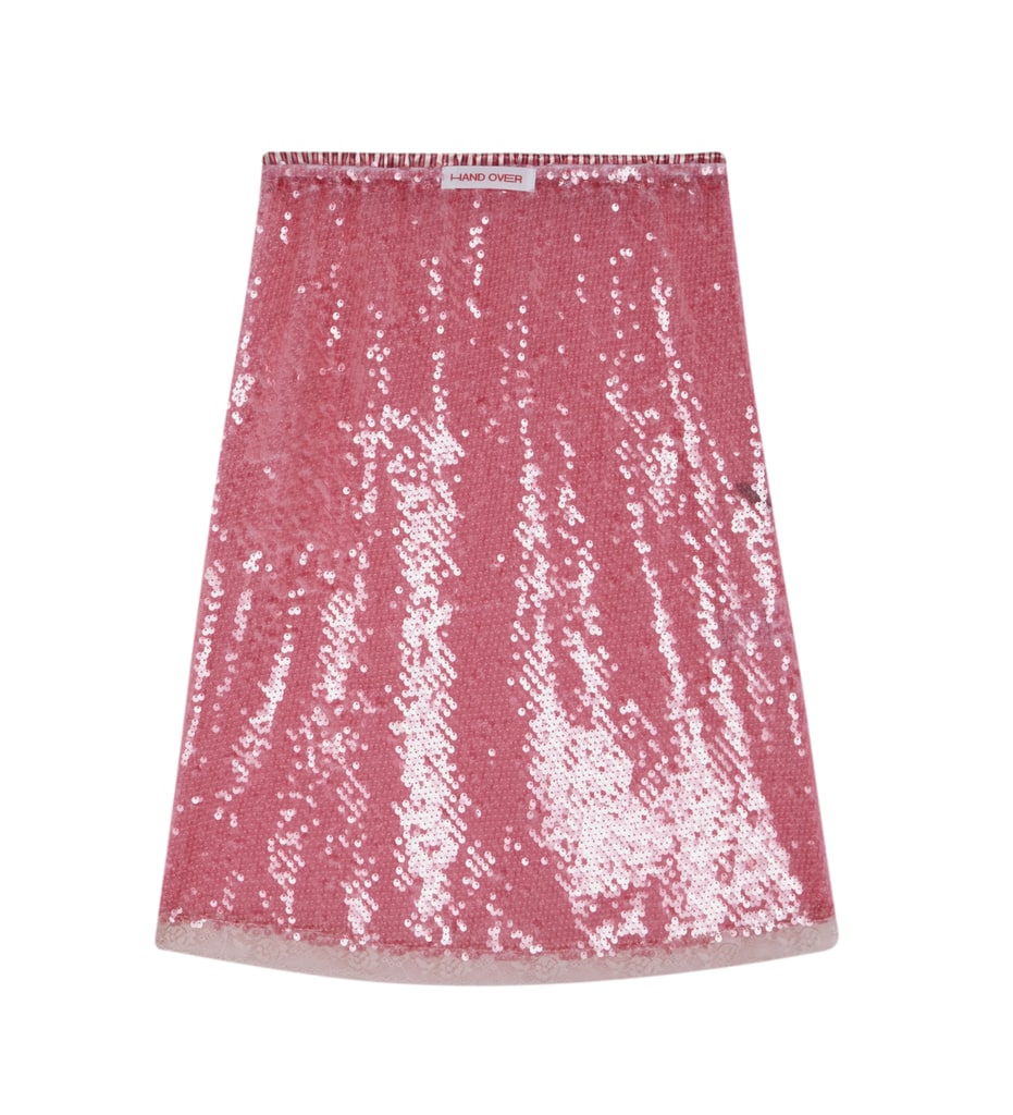 pink sequin midi skirt by hand over