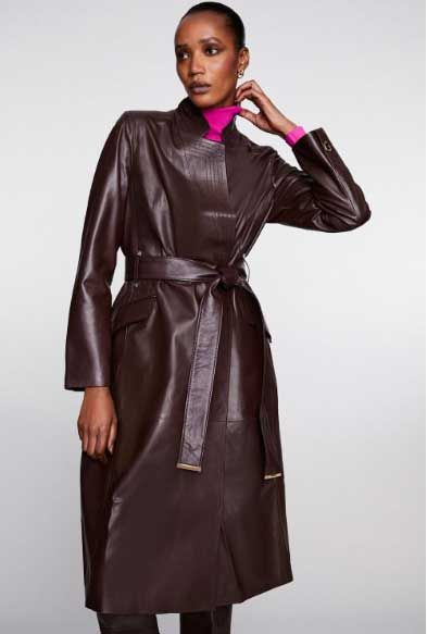 Karen Millen brown leather coat 