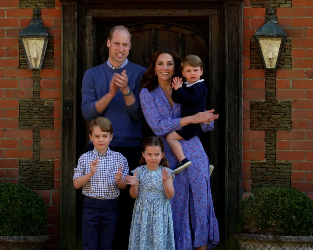 William, Kate, George, Charlotte and Louis clap for carers outside Anmer Hall, Norfolk