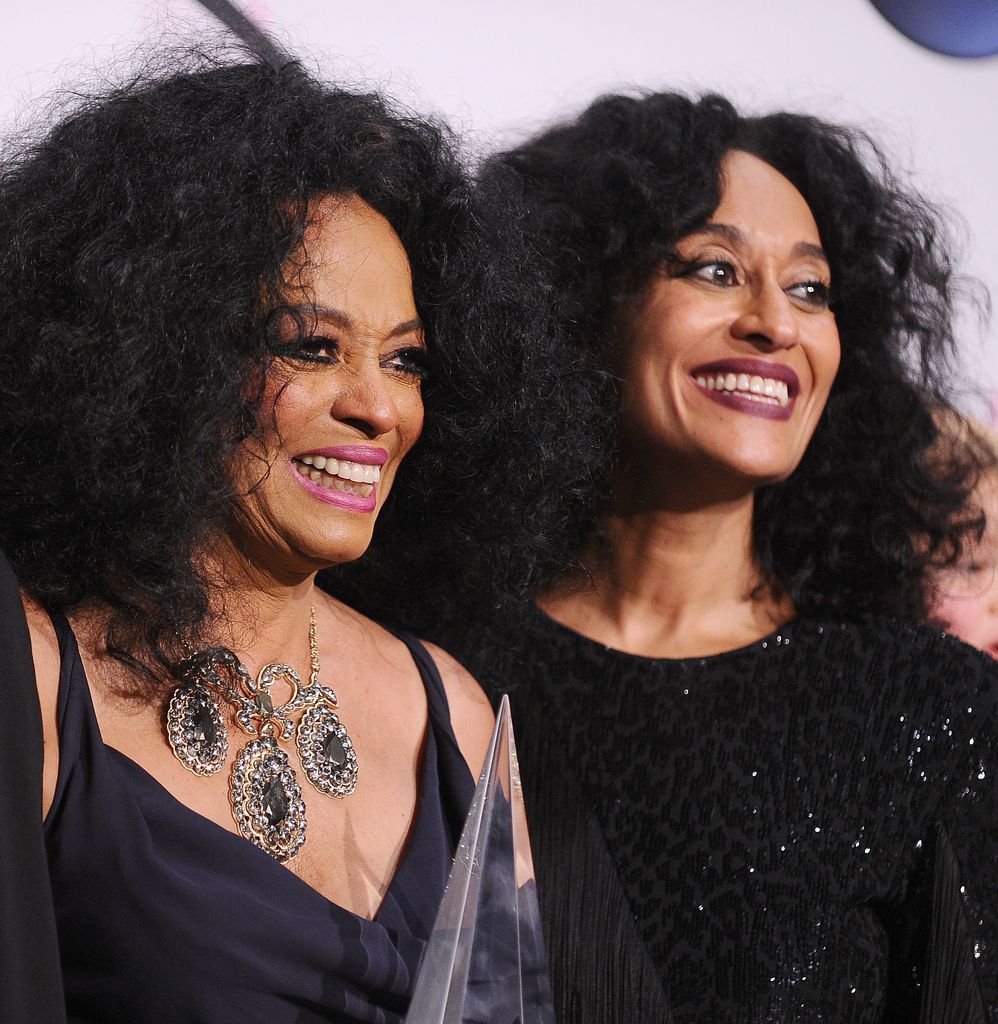 Singer Diana Ross and actress Tracee Ellis Ross pose in the press room at the 2017 American Music Awards at Microsoft Theater on November 19, 2017 in Los Angeles, California.