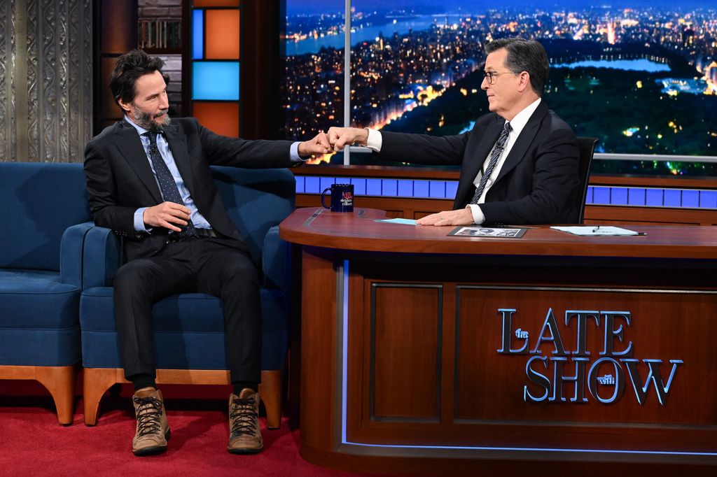 The Late Show with Stephen Colbert and guest Keanu Reeves during Monday's July 22, 2024 show.