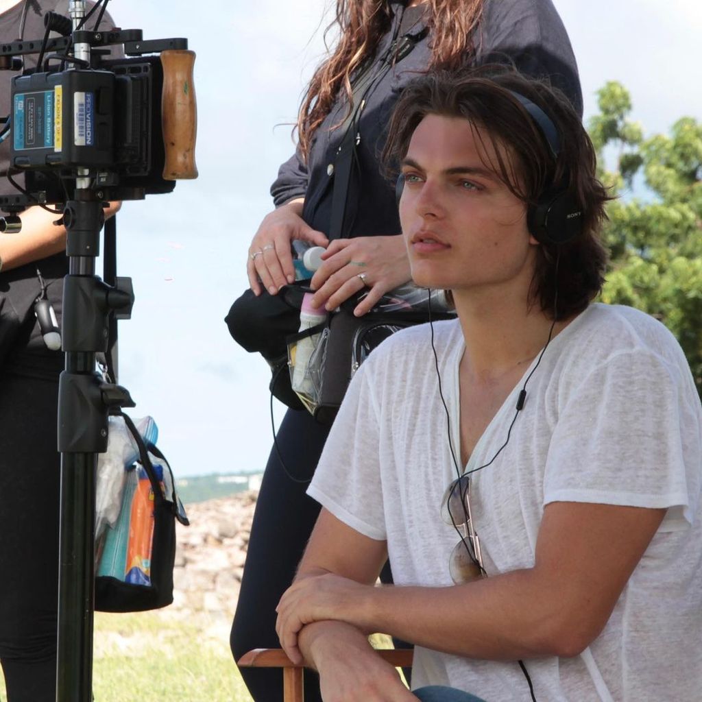 Damian Hurley captured while directing the film "Strictly Confidential"
