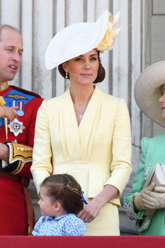 Kate Middleton and Princess Charlotte appear on the balcony during Trooping The Colour, the Queen's annual birthday parade, on June 08, 2019 in London, England. 