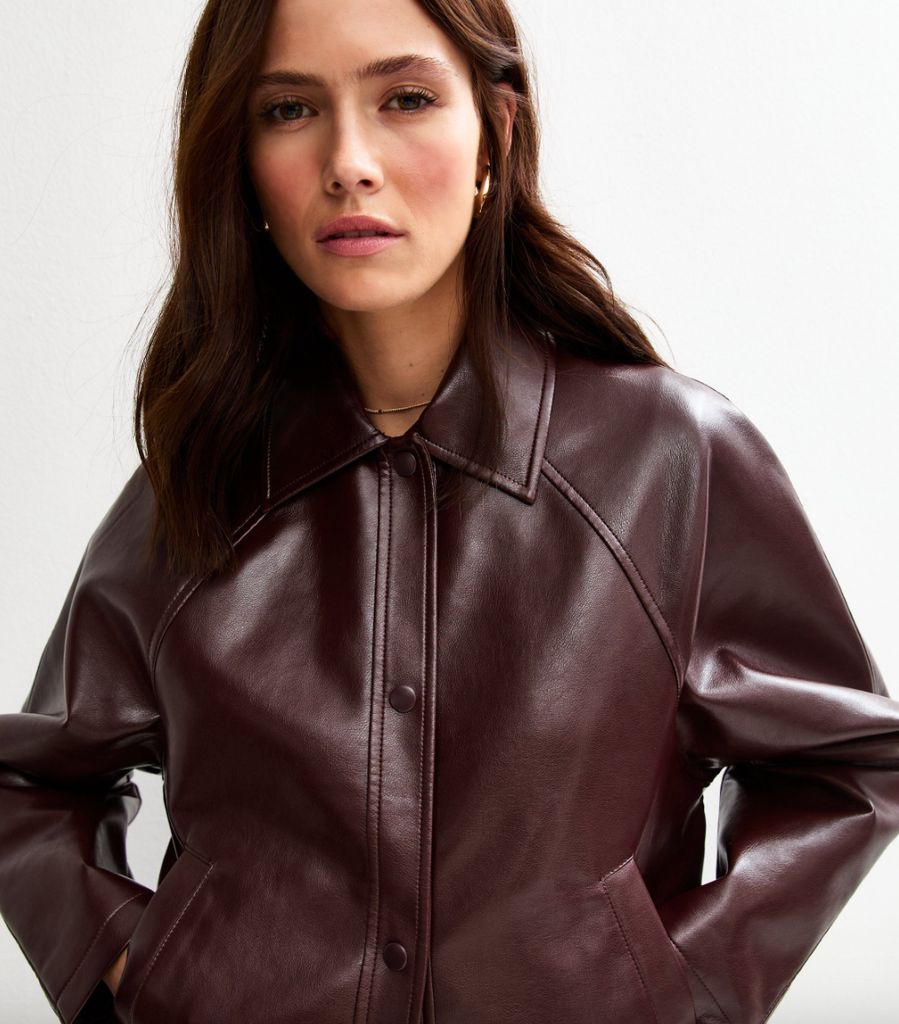 Nouveau look sombre bordeaux borable ourlet fausse veste en cuir