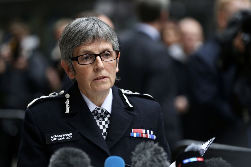 Metropolitan Police chief Cressida Dick makes a statement to press members after a former police officer Wayne Couzens who was charged with the murder of 33-year-old Sarah Everard has been sentenced to life in prison 
