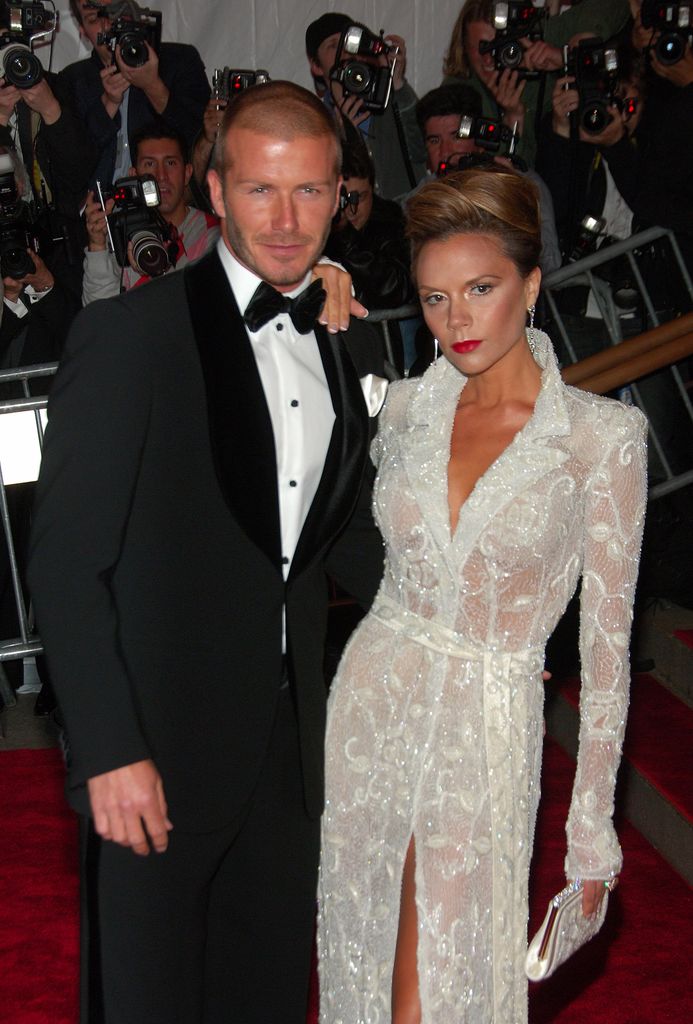 NEW YORK - MAY 05:  (L-R) Soccer player David Beckham and singer Victoria Beckham attend the Metropolitan Museum of Art Costume Institute Gala "Superheroes: Fashion And Fantasy" at the Metropolitan Museum of Art on May 5, 2008 in New York City.  (Photo by Michael Loccisano/FilmMagic) 
