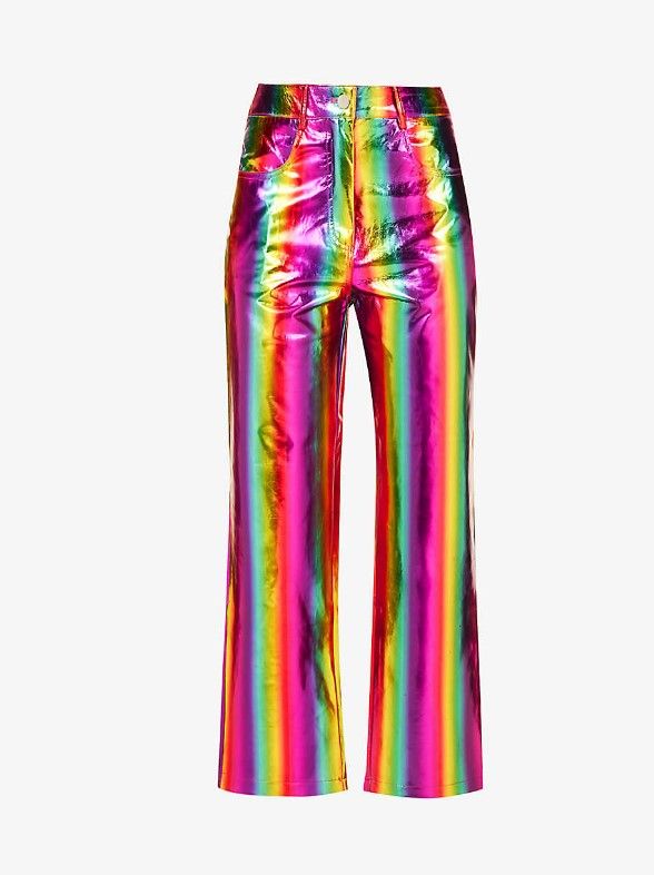 Amy Lynn - Rainbow metallic straight-leg high-rise faux leather trousers