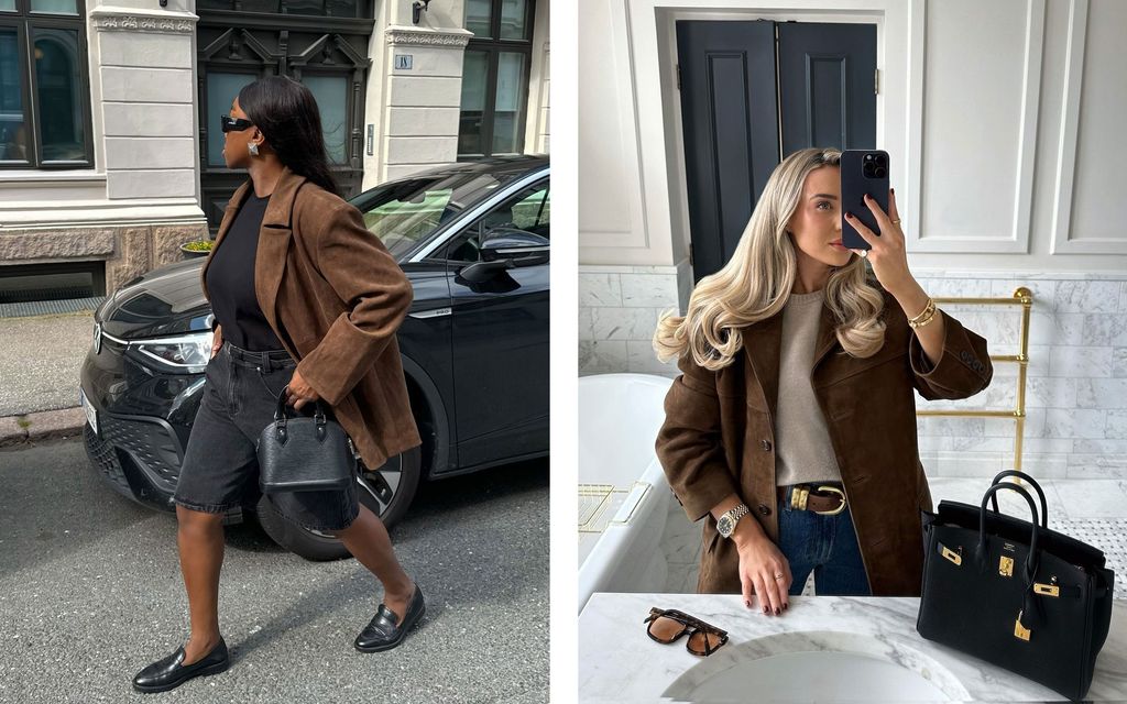 As influenciadoras Nnenna e Freye Killin usam jaquetas de camurça marrom