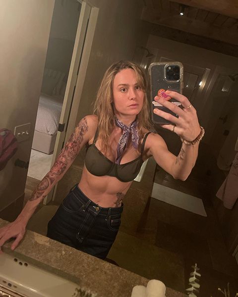 brie larson shows off tattoo sleeve