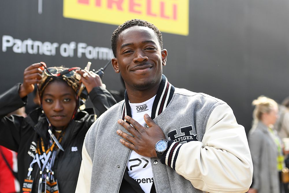 Damson Idris at the Formula 1 Qatar Airways British Grand Prix at the Silverstone Circuit in Towcester, England