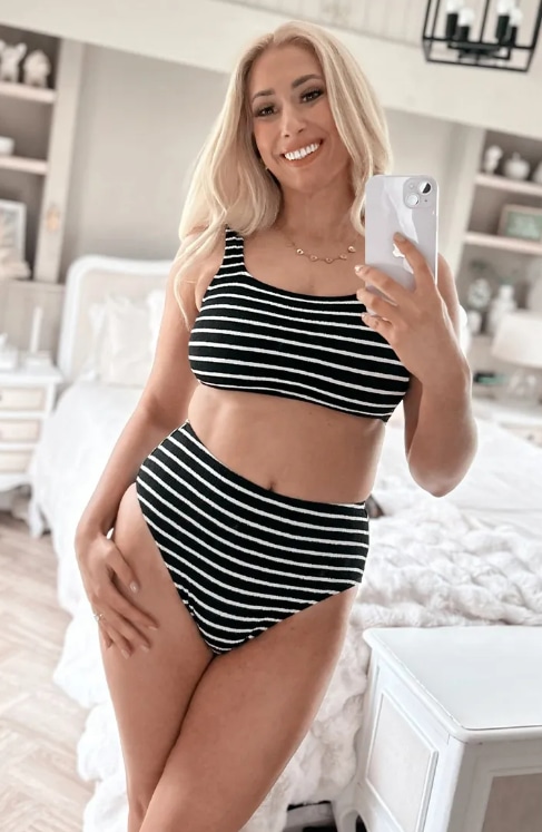 stacey solomon black striped bikini