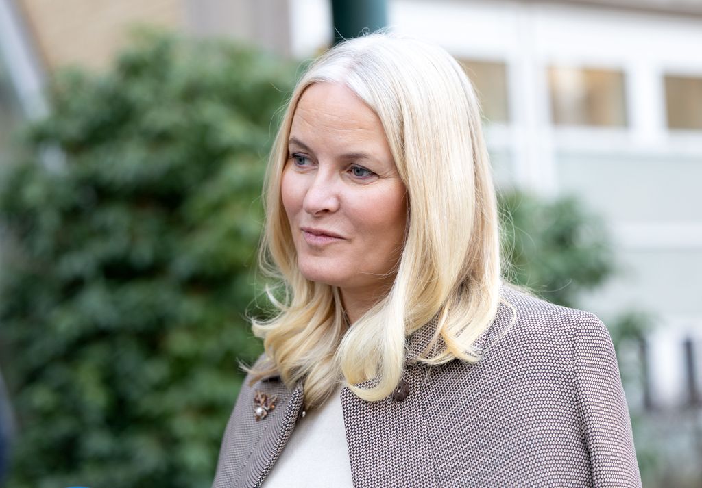 Crown Princess Mette-Marit wearing tweed jacket 