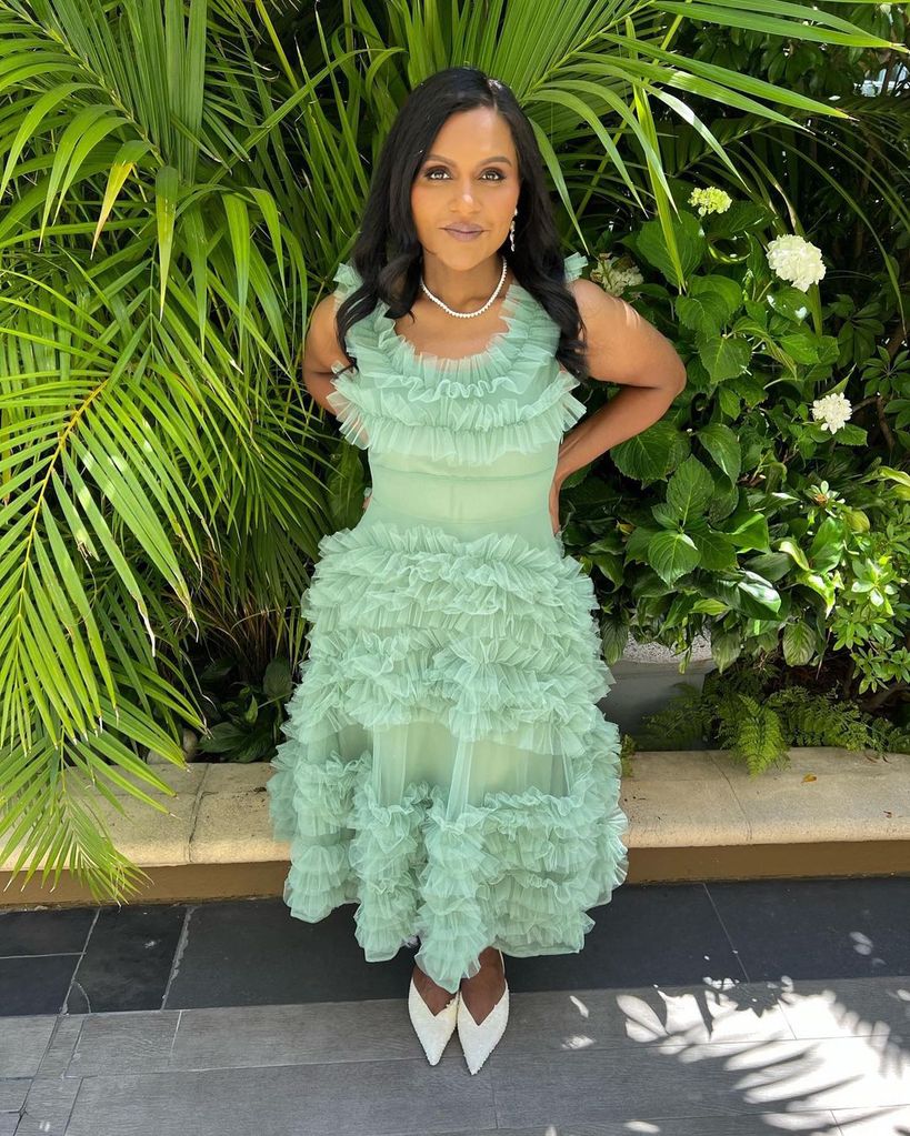 Mindy Kaling wearing a mint green tulle dress