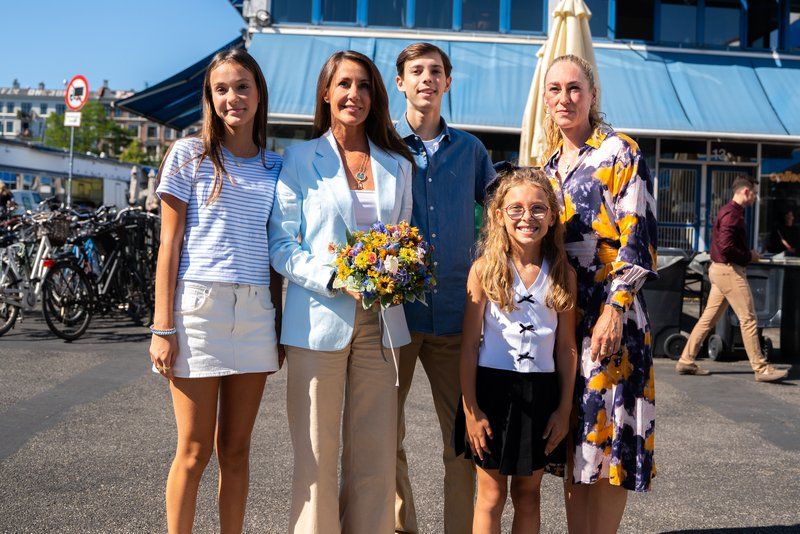 Princess Marie in blue blazer with Countess Athena and Count Henrik at Copenhagen Cooking Festival