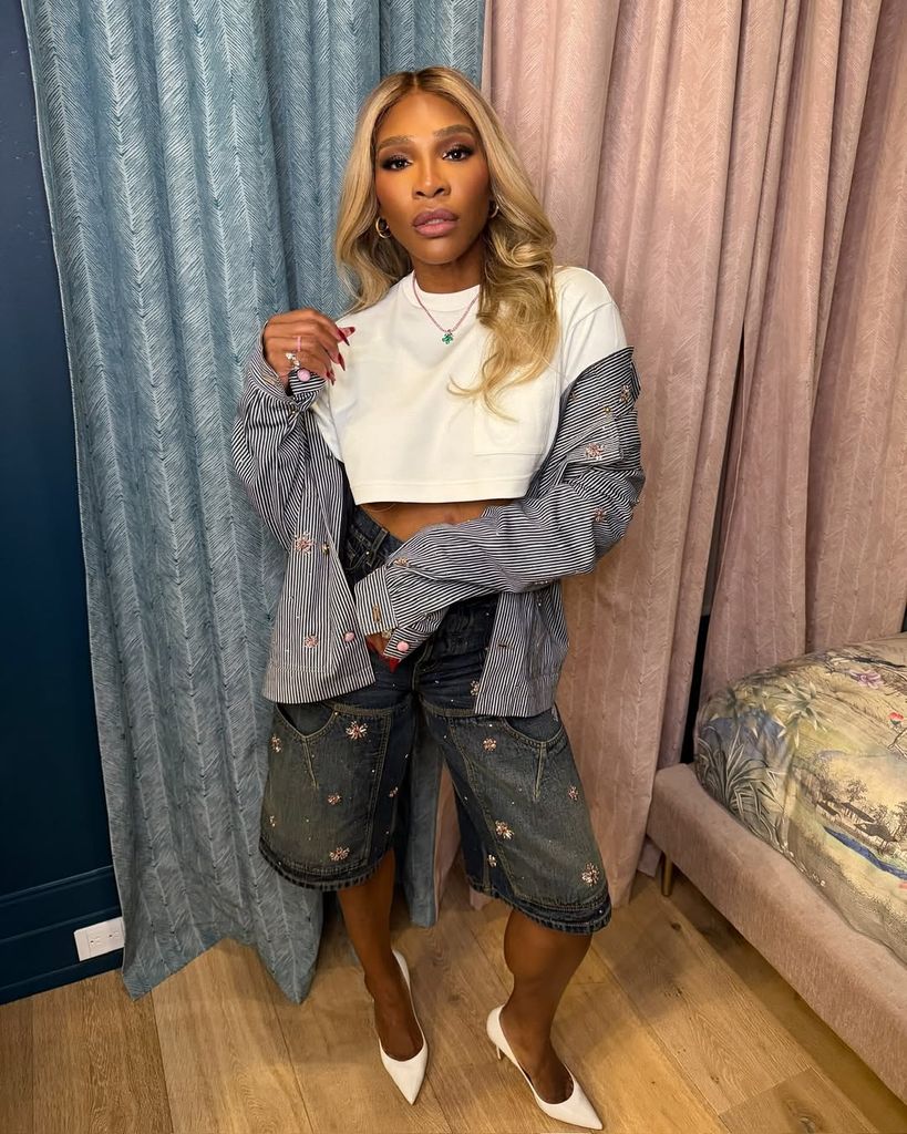 Serena Williams in crop top and stripe shirt