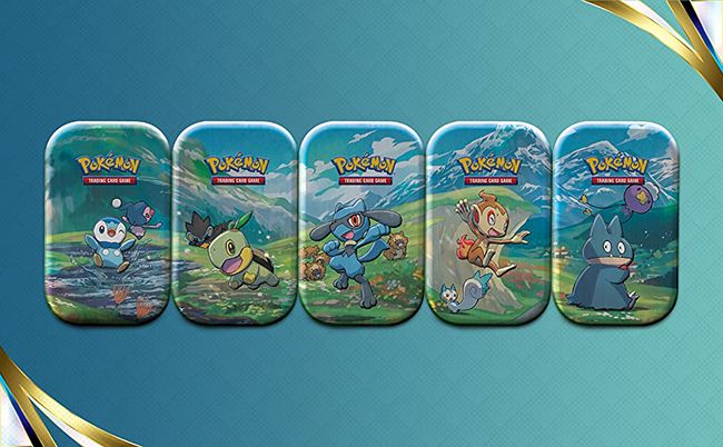 Five mini tins with Pokemon characters on front