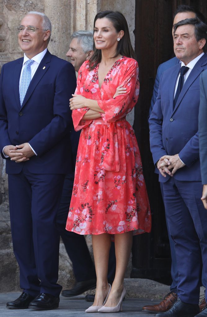 Queen Letizia in floral peachy dress