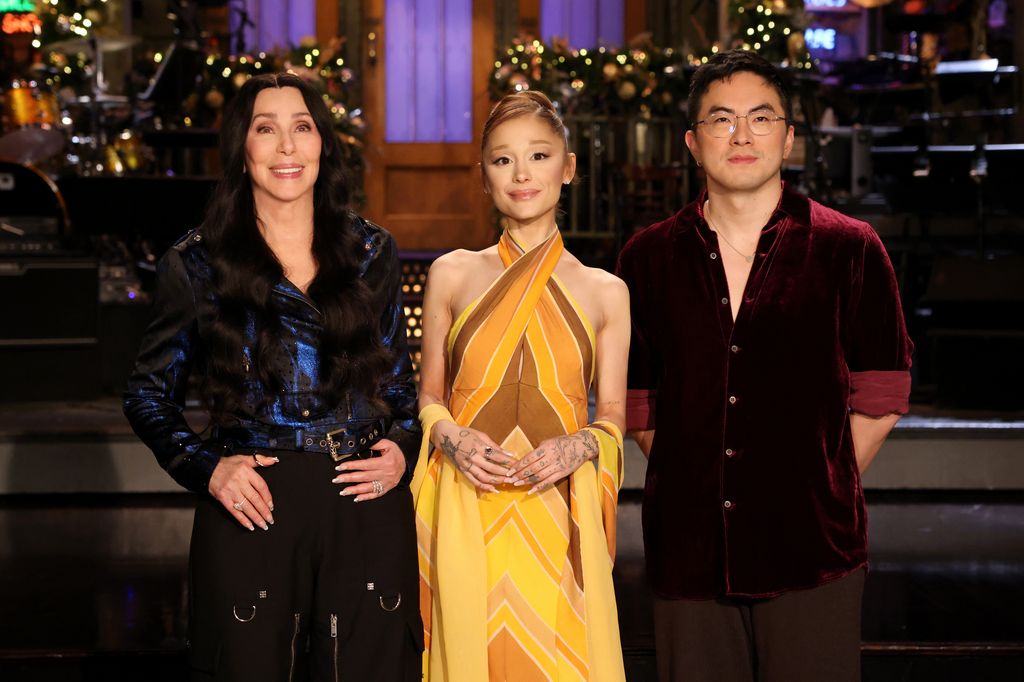 Cher, with host Ariana Grande, and Bowen Yang 