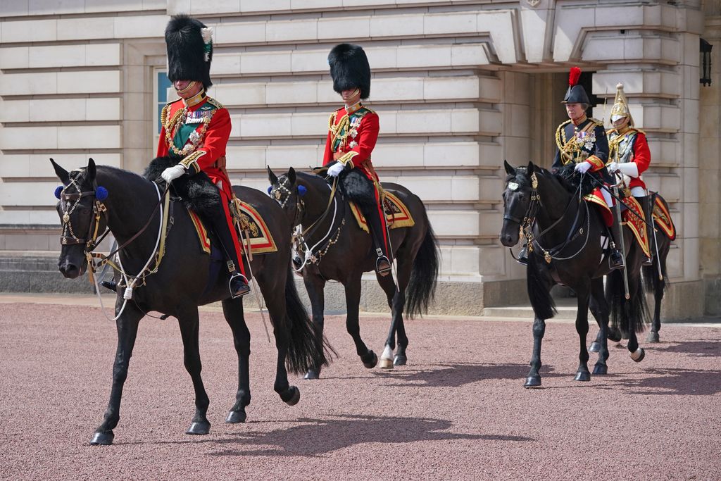 Charles, William and Anne ride on horseback at Trooping the Colour 2022