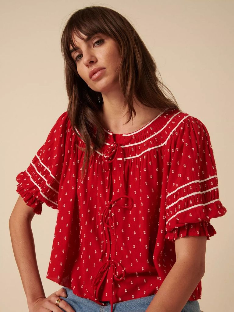 Nobody's Child Iris Embroidered Tie Front Top