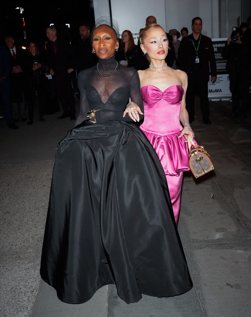 Ariana Grande and Cynthia Erivo arrive at the premiere of "Wicked" on November 14, 2024 in New York City.  