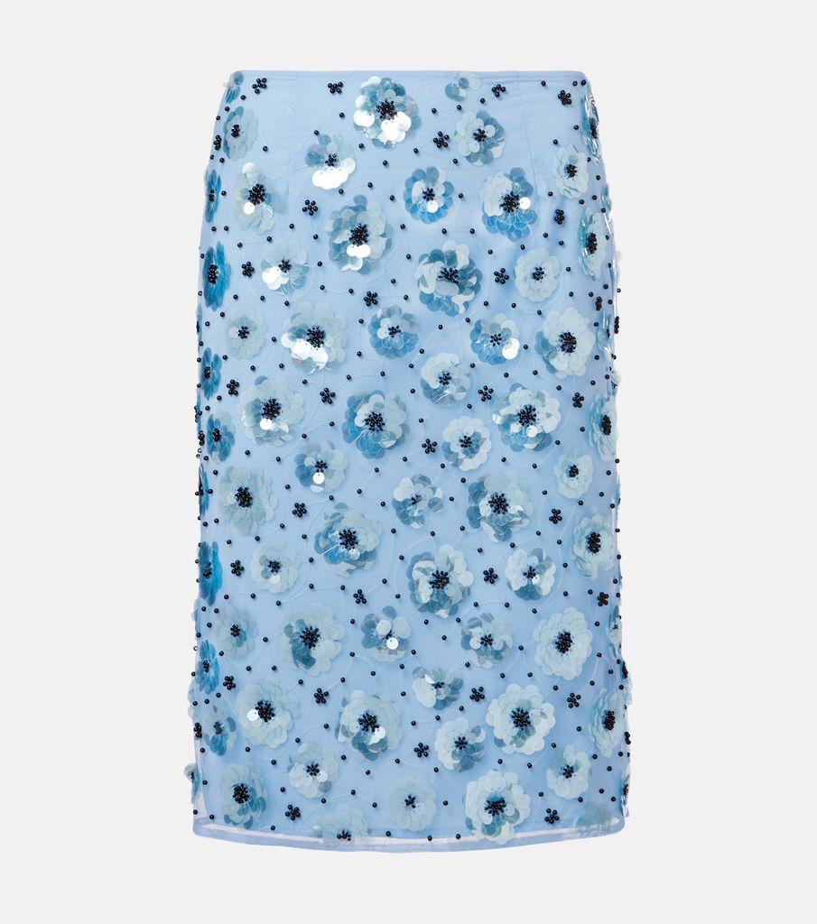 blue floral sequin skirt