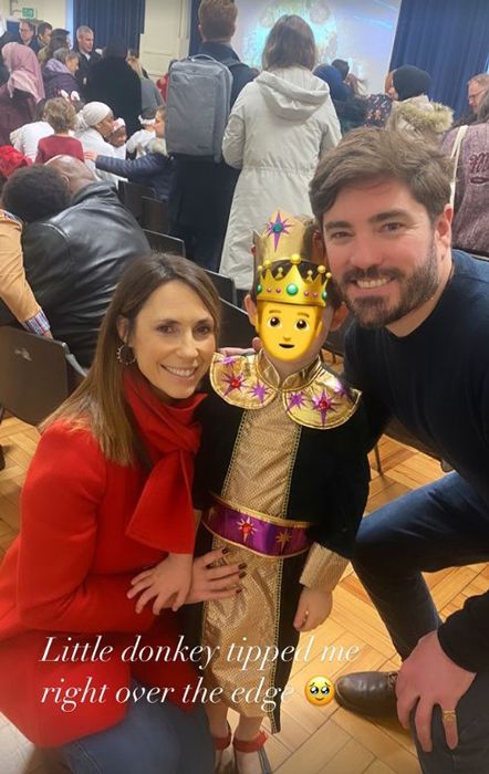 alex jones and husband charlie with son at nativity play