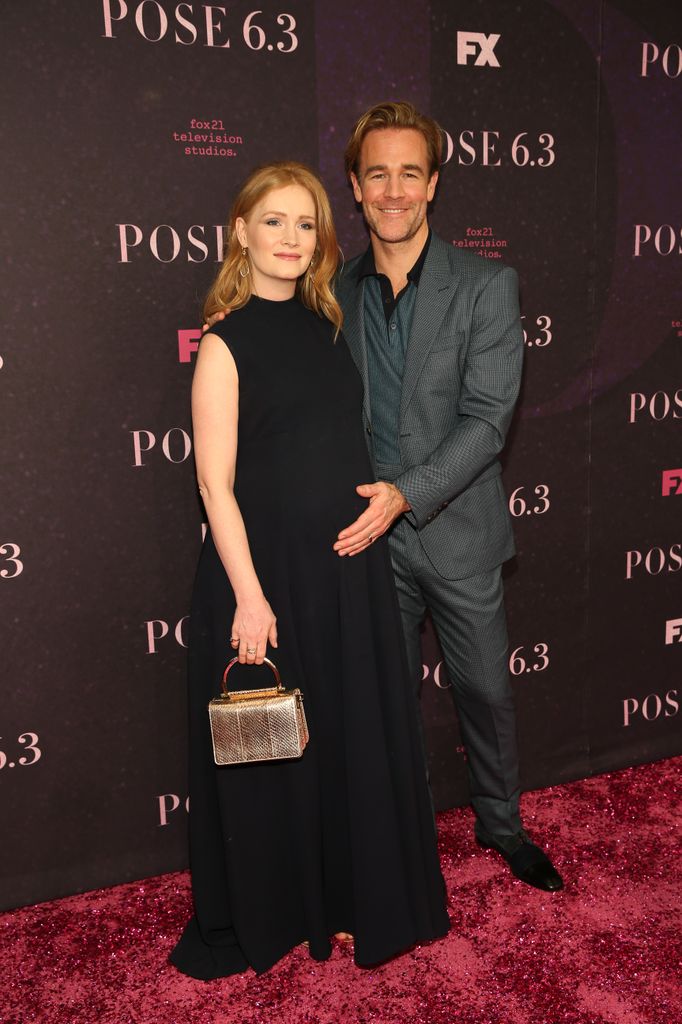 Kimberly Brook in black dress and James Van Der Beek at Pose premiere in 2018