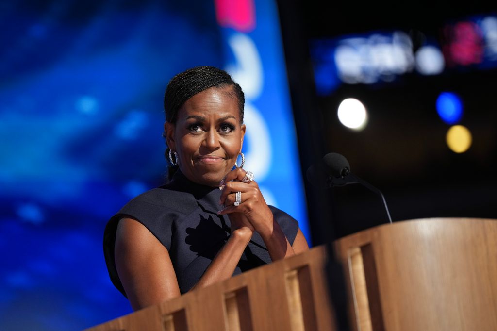 Former first lady Michelle Obama speaks on stage during the second day of the Democratic National Convention at the United Center on August 20, 2024 in Chicago, Illinois. Delegates, politicians, and Democratic Party supporters are gathering in Chicago, as current Vice President Kamala Harris is named her party's presidential nominee. The DNC takes place from August 19-22.