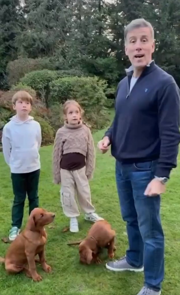 Anton Du Beke with twins George and Hannah and two new puppies, Fox and Trot