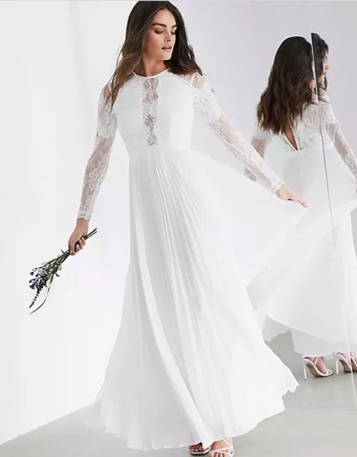 lace pleated wedding dress asos