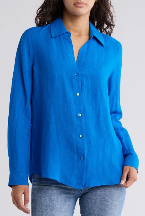 L'Agence Nina Linen Blend Button-Up Shirt.