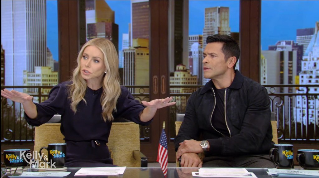 Kelly Ripa and Mark Consuelos in the Live studios 