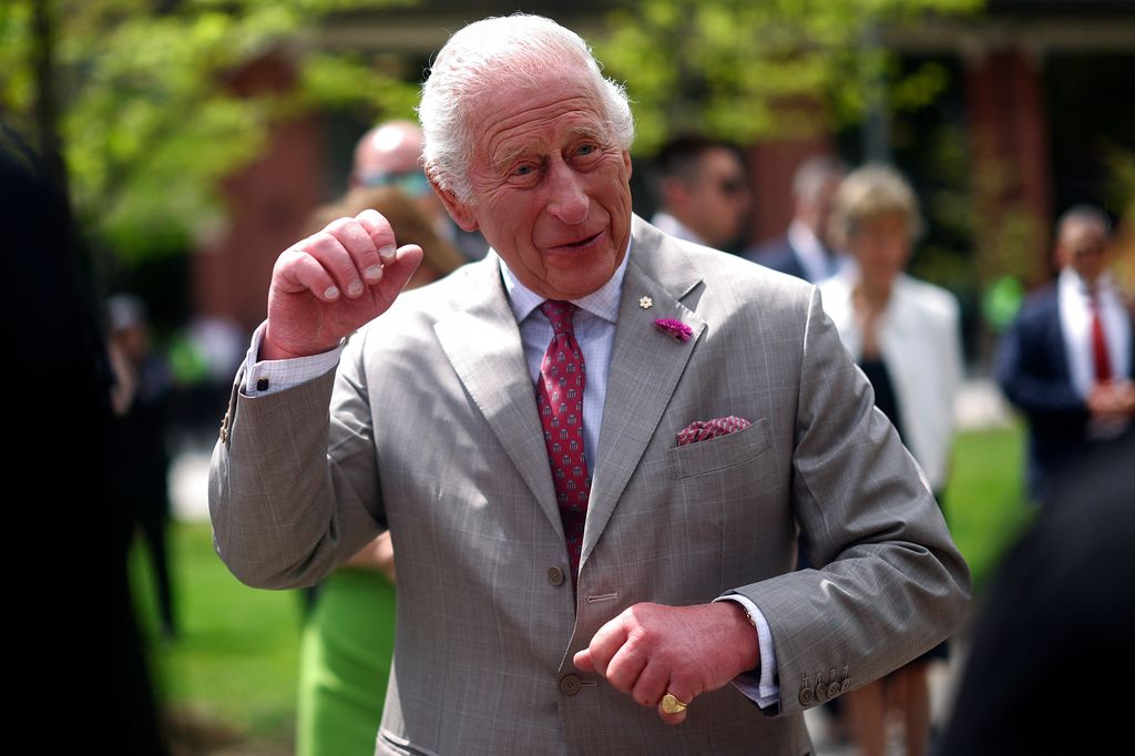 Britain's King Charles III reacts during a visit to Lansdowne Park sports, entertainment and exhibition complex in Ottawa, Canada