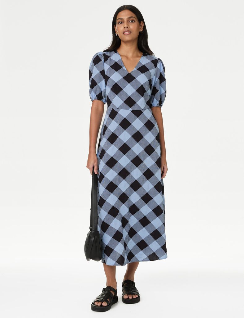 marks and spencer blue gingham dress 