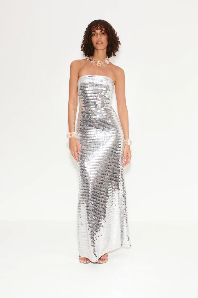 sculpty strapless sequin dress