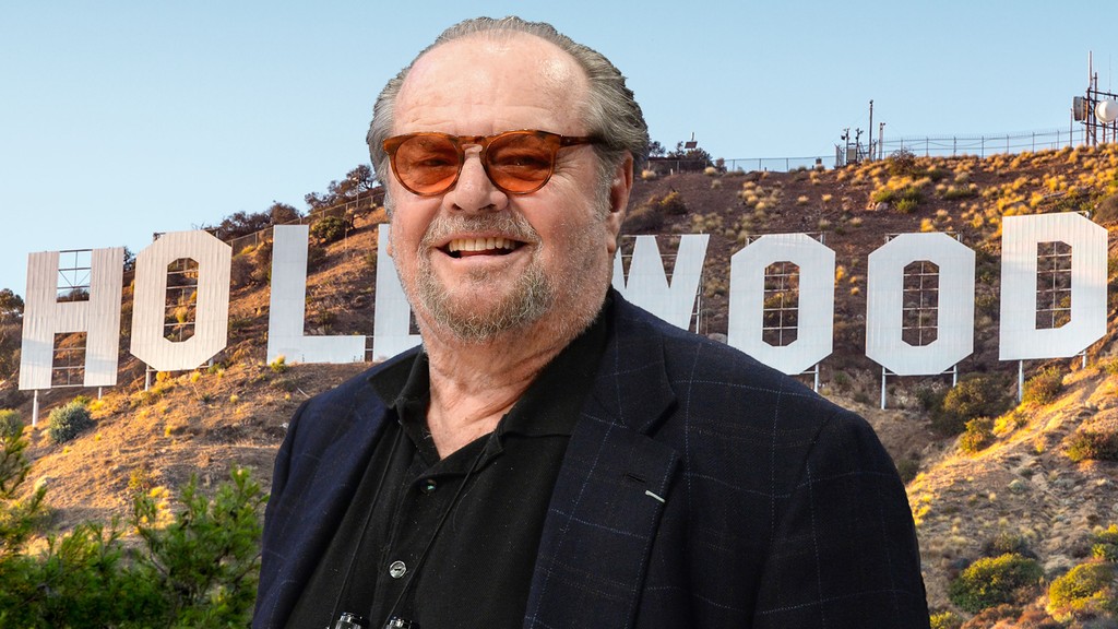 Creative image of Jack Nicholson photoshopped in front of Hollywood sign