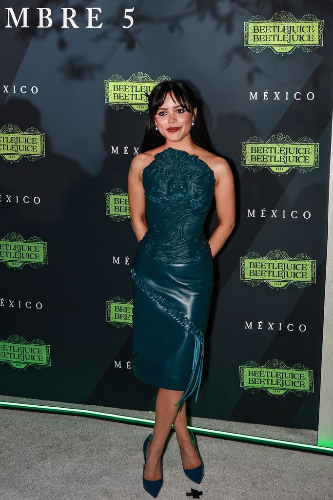 Jenna Ortega poses during the 'Beetlejuice Beetlejuice' fan event at Plaza Toreo Parque Central on August 14, 2024 in Naucalpan de Juarez, Mexico. (Photo by Manuel Velasquez/Getty Images)