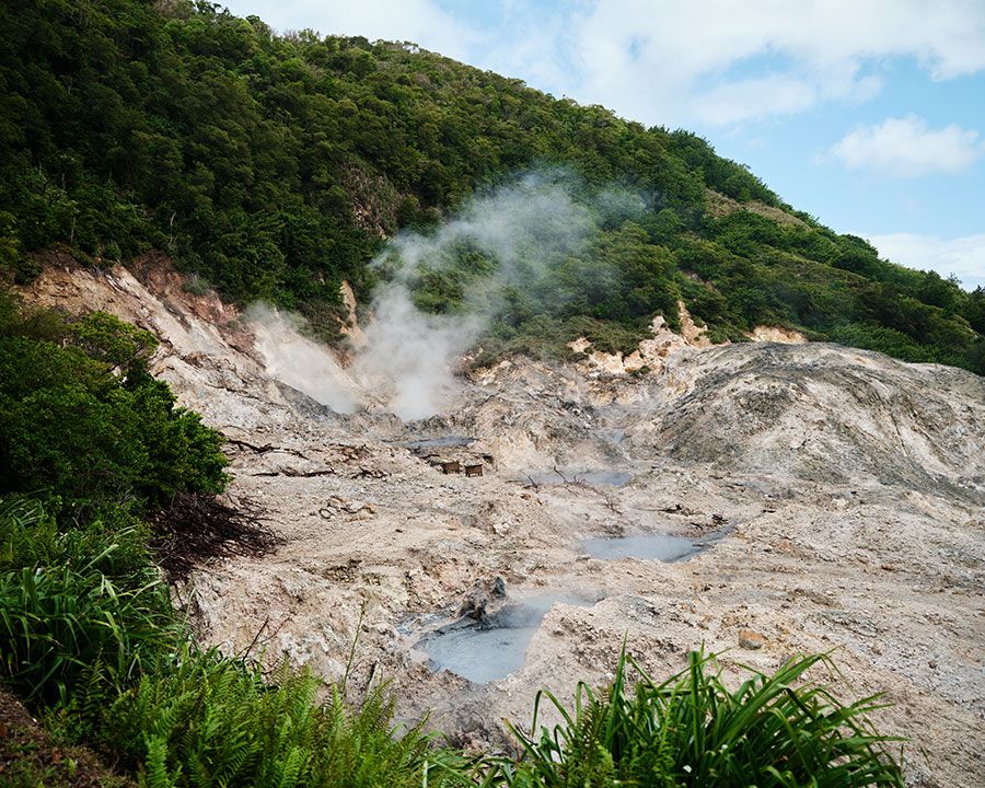 The Sulphur Springs are located to the southwest in the district of Soufriere