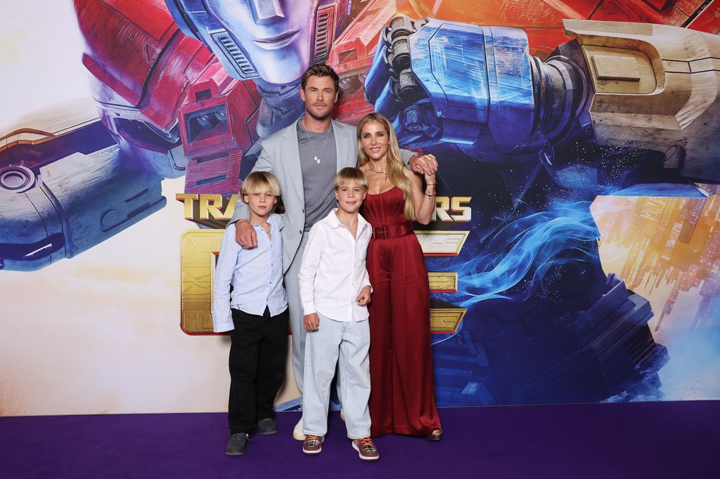 Chris Hemsworth, Elsa Pataky, Tristan Hemsworth and Sasha Hemsworth arrive at the "Transformers One" Australian Premiere at the IMAX Darling Harbour on September 11, 2024 in Sydney, Australia