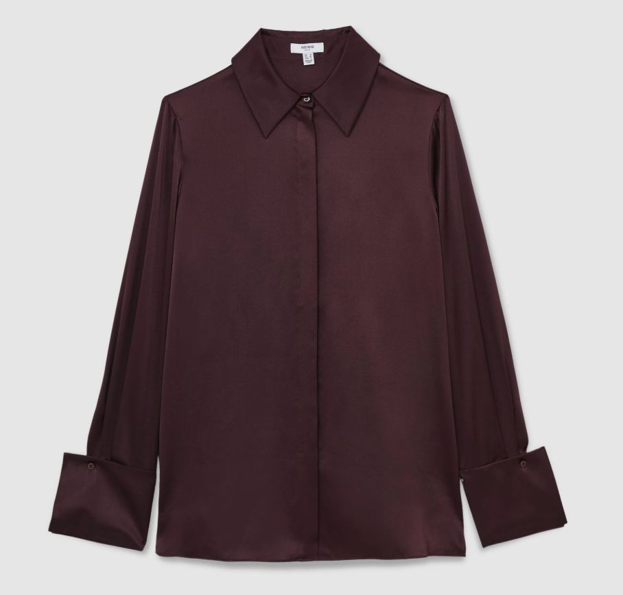 Reiss Red Hailey Silk Double-Cuff Button-Through Shirt