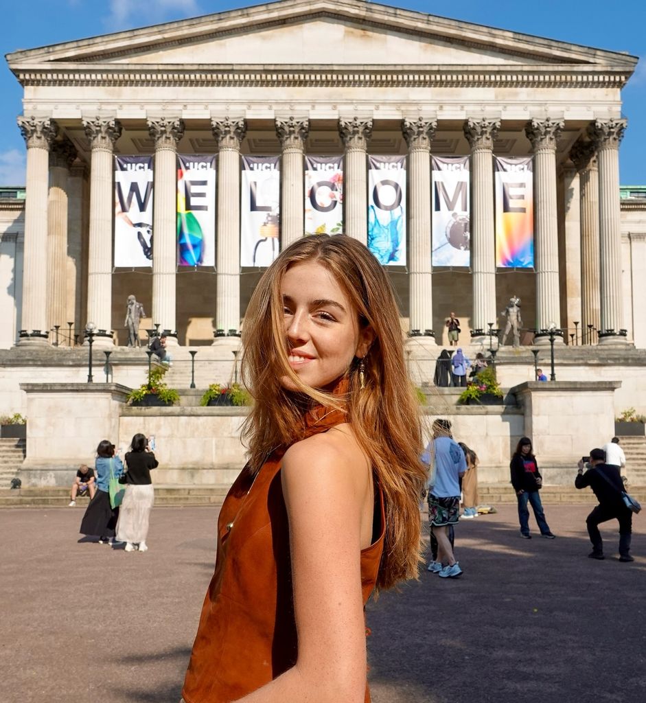 Princess Alexia in front of UCL's main building