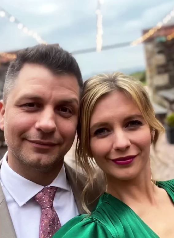Pasha Kovalev and Rachel Riley wedding guest selfie