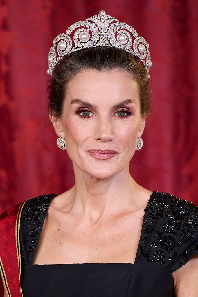 Queen Letizia at a dinner gala at the Royal Palace on November 26, 2025 in Madrid, Spain