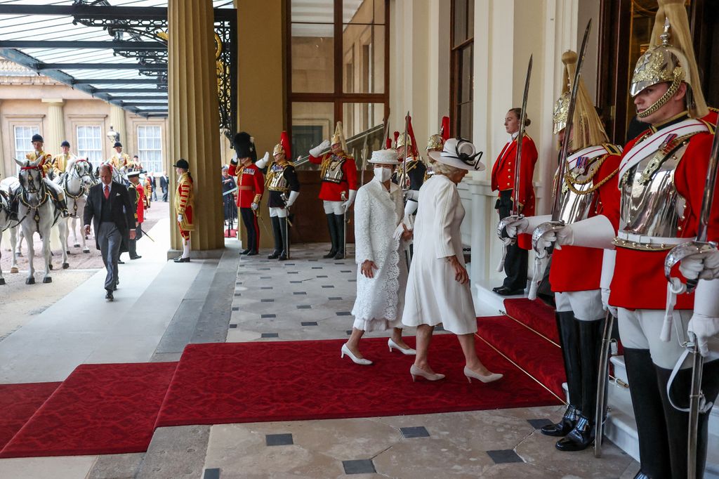 Queen Camilla and Empress Masako arrive at Buckingham Palace following a Ceremonial Welcome