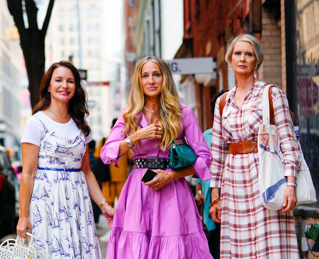 Kristin Davis, Sarah Jessica Parker and Cynthia Nixon on the set of "And Just Like That"