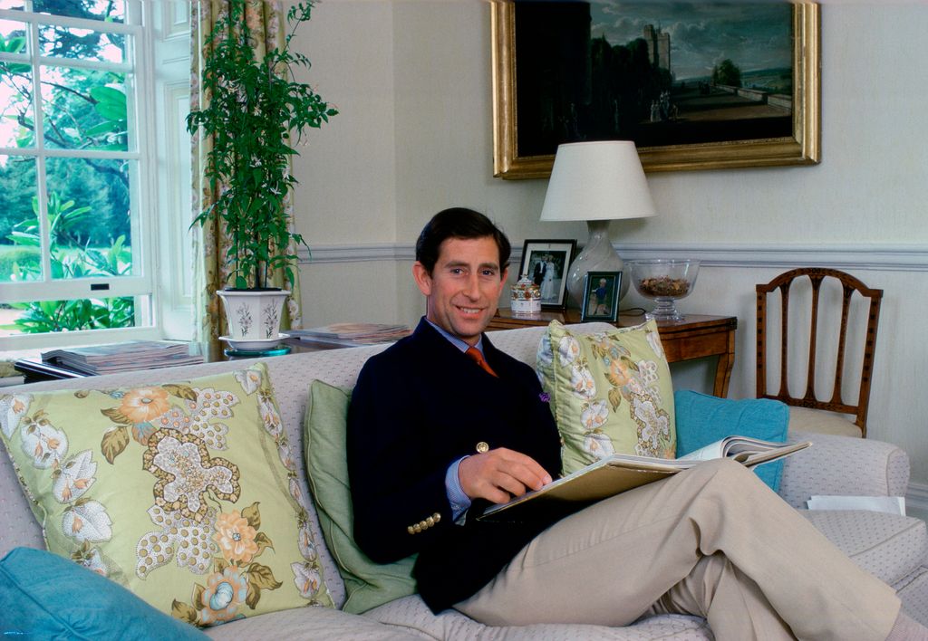 Charles At Home In Highgrove in August 1982 pictured sitting on his sofa