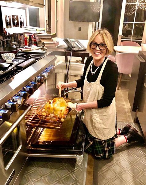 sharon stone cooking in kitchen