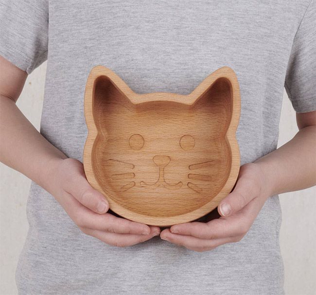 wooden cat bowl